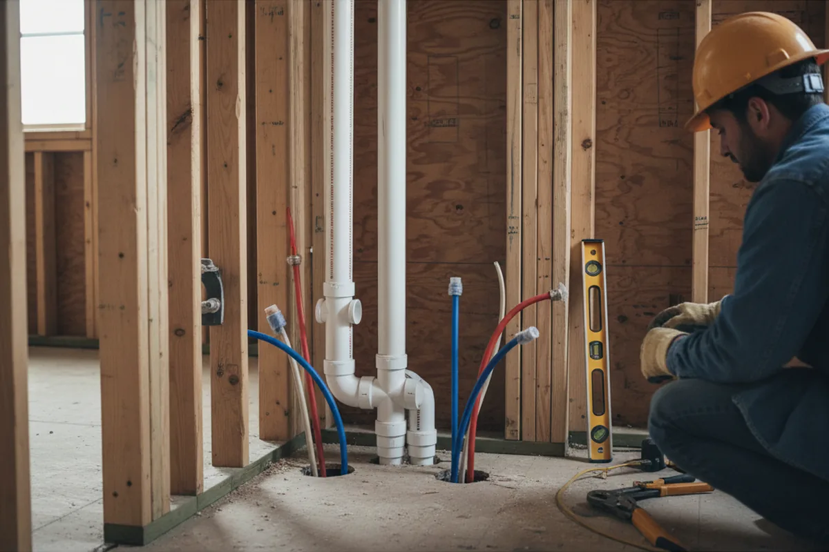 Drain and supply rough-in during Leak Detection in North Babylon